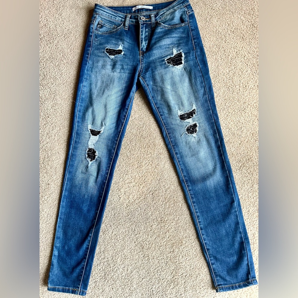 KanCan Women's Skinny Ripped Blue Jeans
